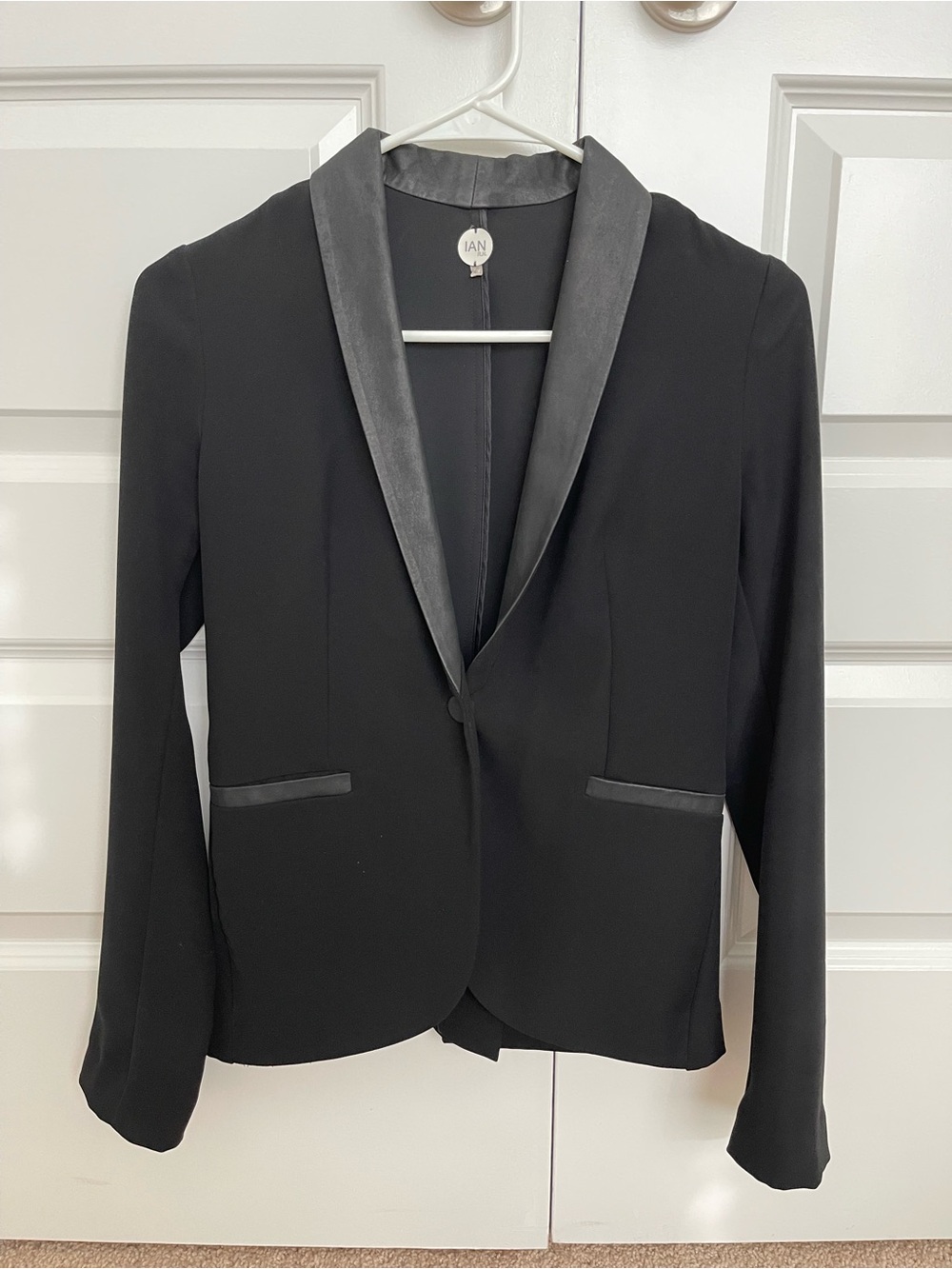 Black Satin-Trim One-Button Blazer
